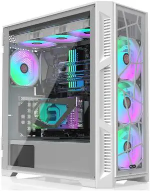 RAIJINTEK PONOS Ultra White TG4 E-ATX Mid Tower PC Case, Opening Tempered Glass Side Panel, Pre-Install 4 ARGB Fans, White (0R20B00227)