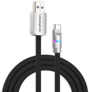 chubbycable Neon Chubby - Fast Charge Cable with Smart Light RGB Color Gradual Light Up 100W Charging Cord LED USB C Cable Compatible with iPhone 17-15 Series, Black, USB-A to Type-C, 0.32 FT