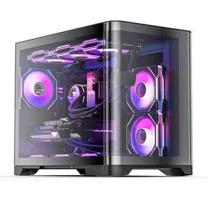 AsiaHorse Pegasus Micro ATX PC Case Dual Chamber 270° Full View Tempered Glass Huge Space MATX Gaming PC Case-360mm Radiator, RTX 40 Compatible, High Airflow Full-Tower MATX Computer Cases-Black
