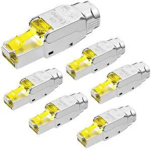 Enmane CAT6 RJ45 Connector Tool-Free Shielded CAT6 Connector (EC Listed) Toolless for 23 to 26 AWG Network Cable(6pcs)
