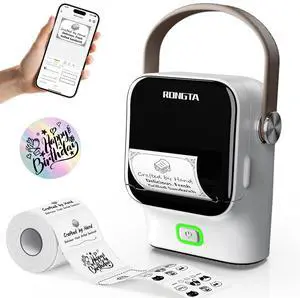 Rongta Bluetooth Label Maker Machine with Tape,Portable Wireless Labeler Machine,Handheld Sticker Maker for Barcode Labels,Home School Supplies,USB Rechargeable,Compatible with iOS/Android, White