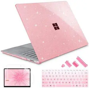 Lepeoac Case for 13.5" Microsoft Surface Laptop 5/4/3 with Alcantara Palm Rest ONLY 2022 2021 2019 Release Models: 1950/1958/1867, Plastic Hard Shell Case with Keyboard Cover,Sparkly Pink