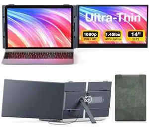 UK BONITOYS Laptop Screen Extender, 14" Ultra-Thin & Lightweight Portable Monitor, 1080P FHD IPS Second Screen, Plug and Play, Laptop Monitor Extender Compatible for Mac/Win Laptops 13-17 Inch
