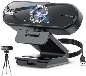 JMNGSHU 1080P Full HD Webcam with Auto Focus, 60fps, Dual Noise-Canceling Mics, Adjustable 110° FOV, 360° Rotation, Privacy Cover, USB Plug & Play,Webcam for PC, Desktop, Laptop