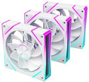 RUIX V8 Prism 120mm ARGB PWM Computer Case Fan 3-Pack, Mirror Design, High-Performance Cooling for Gaming PC - White, Reverse