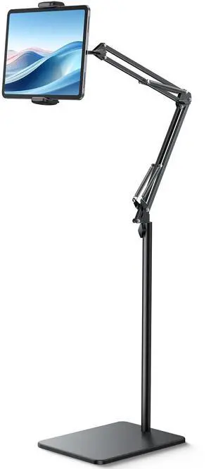 Floor Tablet Stand Phone Holder - Lamicall [55" Height Adjustable][ Flexible Arm] Multi Angle Tablet Holder, 5lb Weighted Base Bed Mount For 4.7-13" Devices, iPad Pro Air Mini, Kindle, Tabs, E-Readers