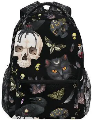 MNSRUU Student School Bag Goth Skull Moth Backpack for Girls Boys College Bookbag Laptop Rucksack Travel Backpack for Adult Teen Casual Daypack