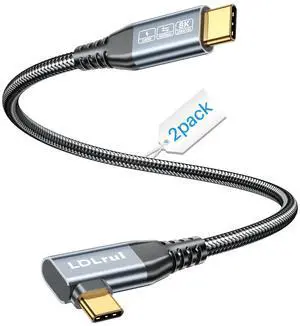 USB C Display Cable 8K@60Hz/4K@144Hz, Right Angle USB C Video Cable, 40Gbps USB 4 High Speed Data Transfer Cord, 240W Fast Charge for iPhone 16, MacBook Pro, iPad, Lenovo, (2FT 2Pack)