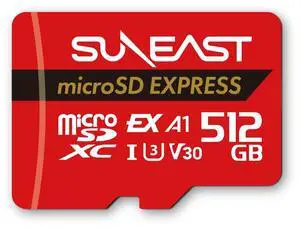 SUNEAST microSD Express 512GB Memory Card  Up to 890MB/s Read,810MB/s Write, Next-Gen Technology, Tested with Switch 2, Class 10 U3 V30 UHS-I A1  Model SE-MSE512G20P1F