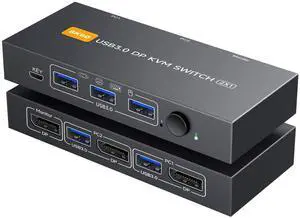 Displayport KVM Switch 1 Monitors 2 Computers 4K@144Hz USB3.0 KVM Switch for 2 Computers Share 1 Monitors and 4 USB Devices Support Extended/Copy Mode with Desktop Controller