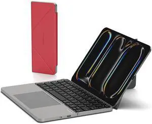 MicroPack Foldable Bluetooth Keyboard with Touchpad & Stand, PU Leather Cover, 500mAh Battery. Ultra-Thin Portable Keyboard Compatible with iPad Pro/Air/Mini/Tablet - Red