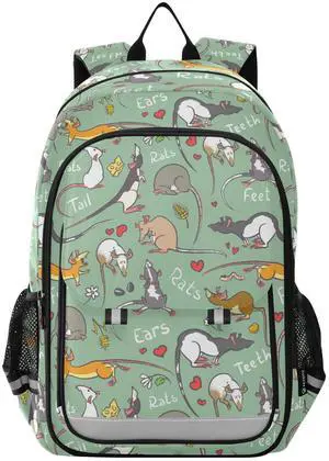 Krafig Cute Rat Cartoon Backpack Girls Boys Elementary School Bags Bookbags Laptop Backpack Travel Daypack Safe Reflective Stripes