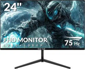 Great voell 23.8 Inch Gaming Monitor, 75Hz/FHD(1920 * 1080) 1K Computer Monitor, Support HDMI/VGA Display, FreeSync, 99% sRGB, 1500:1 Contrast Ratio for Home Office & Gaming-Wall Mountable