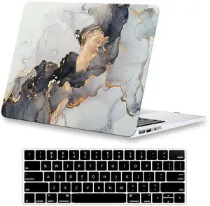 KEROM Compatible with MacBook Pro 16 inch Case 2020 2019 A2141 with Touch Bar, Protective Plastic Hard Shell Case & Keyboard Cover for Mac Pro 16 (Older Version), Has Logo Cutout, Blue Gold Marble