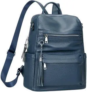 ALTOSY Genuine Leather Backpack Purse for Women Convertible Shoulder bag Soft Crossdody Bag with Laptop Compartment Large (S108 Indigo Blue)
