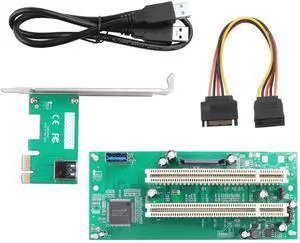 ELFJMZP PCIe 1X to Dual Pci Slot Expansion Card PCI-Express 1X Male to PCI Female Adapter for Sound Cards, Network Cards, Fax Cards, Video Capture Cards, Parallel Port Cards