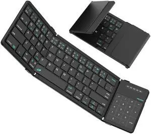 Nillkin Foldable Travel Bluetooth Keyboard with Touchpad & Number Pad - Ultra Portable Wireless Keyboard for iPad, Surface Tablet, Smartphone, Laptop PC-Black
