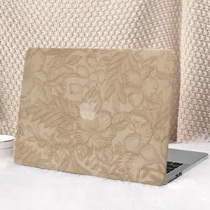 Seorsok Compatible with MacBook Air 15 inch Case 2023 2024 2025 Release M4 A3241 M2 A2941 M3 A3114 Touch ID,Leaves Flowers Leather Hard Shell Case with Keyboard Cover,Apricot Blooming Floral