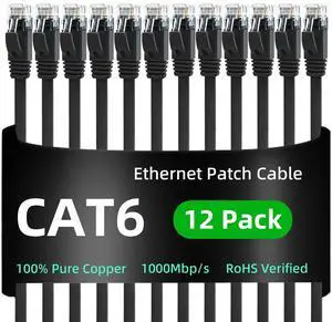 Yauhody Cat 6 Ethernet Cable 5ft 12Pack,Snagless 1000Mbp/s High Speed Cat6 Ethernet Cable,STP Shield Pure Copper-(5 Feet,12 Pack) Yauhody Cat 6 Ethernet Cable 5ft 12Pack,Snagless 1000Mbp/s High Speed Cat6 Ethernet Cable,STP Shield Pure Copper-(5 Feet,12 Pack)