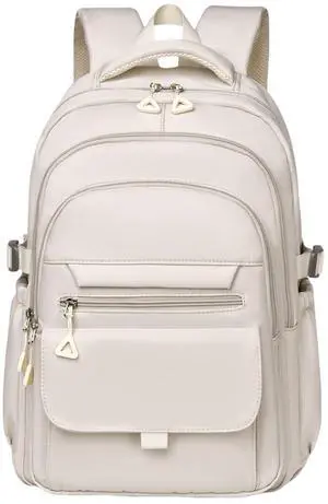 Preppy Laptop Backpacks for College Women Cute Kawaii Aesthetic Commute Bag Lightweight Y2K Retro Travel Daypack (Beige)
