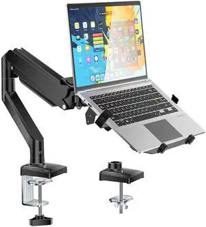 WALI Laptop Desk Mount, 2-in-1 Monitor Mount with Adjustable Laptop Tray, Fits Max 17" Notebook and 34" Computer Screen, Max Holds 22-26.4 lbs, Single Monitor Laptop Stand for Desk (GSMP001NLP), Black