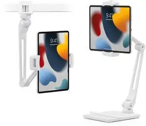 Twelve South HoverBar Duo iPad Stand (2nd Gen) - Adjustable Tablet Stand for Desk with Weighted Base & Clamp Attachment for Mounting, Tablet Holder, Foldable Tablet Desk Stand, Fits All iPads, White