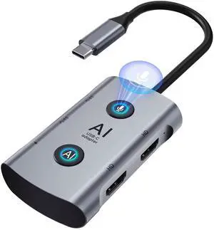 AI Language Translator & Voice Transcription Dock, TOPOINT 7-in-1 USB C Hub Laptop Docking Station with Dual 4K Monitor, 100W PD Charging for MacBook Dell HP, Home Office Remote Work Business Travel