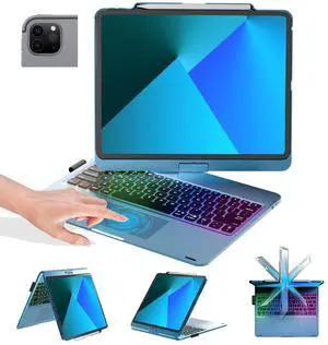 BABG Keyboard Case for iPad Air 13 inch(M3/M2)&iPad Pro 13(M5/M4),iPad Pro 12.9(6th/5th /4th/3rd Gen) Case with Keyboard,360° Rotatable,Toupad,Backlits,Pencil Charging-Lake Blue