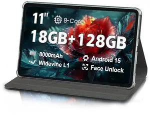 Android Tablet 11 inch, 18GB RAM 128GB ROM 1TB Expansion, T606 8-Core Processor, 1200x1920 FHD Touch Screen, Widevine L1, 5MP+8MP Camera, WiFi5, BT5.0, 8000mAh Battery, Metal Green with Case