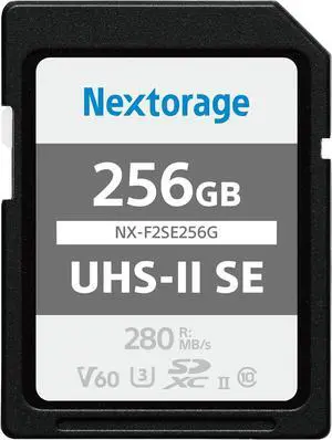 Nextorage 256GB SDXC UHS-II V60 Japanese Brand Max. Write Speed 100MB/s Max. Read Speed 280MB/s 4K Recording NX-F2SE256G/INE SD Card Memory for Camera