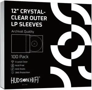 Hudson Hi-Fi Vinyl Record Outer Sleeves Covers - Premium Clear Vinyl Record Sleeve 100-Pack - Protect Your LP Albums from Scratches, Dirt & Dust - 3mm Thick No-Acid Exterior Disc Cover