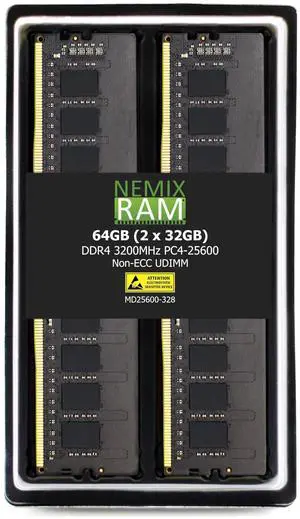 NEMIX RAM 64GB (2X32GB) DDR4 3200MHZ PC4-25600 2Rx8 1.2V CL22 288-PIN Non-ECC Unbuffered UDIMM Desktop PC Memory KIT