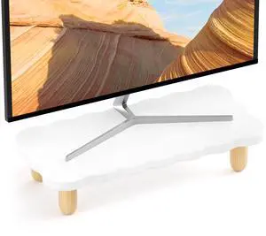 AFOOYO Monitor Stand Riser, Cookie-Shaped Sturdy Wood Computer Monitor Stand for Desk, Ergonomic Desk Stand, Multi-Purpose Desktop Organizer Riser for Computer, Laptop, Printer, TV,White