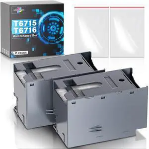 T6715 T6716 Ink Maintenance Box Compatible Replacement for Epson Workforce Pro WF-4730 WF-4740 WF-4720 WF-4734 WF-4830 WF-4820 WF-3820 EC-4020 EC-4030 WF-4833 Printers, 6715 Maintenance Box (2 Packs)