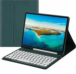 NUWONAYA Keyboard Case for Galaxy Tab S10 Plus/S9 FE+/S9 Plus/S7FE/S8+/S7+ with S Pen Holder, Slim Round Key Cute Candy Color Stand Cover with Magnetic Detachable Wireless Keyboard,Teal