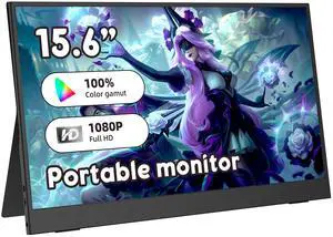 PONKLOIE Portable Monitor 15.6", FHD 1080P USB-C HDMI Speakers Gaming Ultra-Slim IPS Display Small Screen for Laptop/PC/Phone, Gaming Monitor & PC Monitor with Magnetic Leather Cover