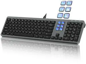 MKETech Electronics Wired Keyboard with 6 LCD Keys, 60 Programmable Shortcuts, Silent Typing, USB-A, Number Pad, Minimalist Backlight, Adjustable Magnetic Stand, for Adobe, Graphic Design & Office