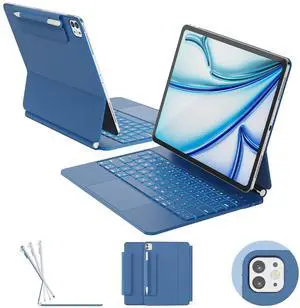 RAYMCRAFT for iPad Air 13 inch Case with Keyboard (M3,2025 / M2,2024), iPad Pro 12.9 (6th/5th/4th/3rd) Magic Keyboard, Springy Backlit Keys, Stain-Resistant Surface, Multi-Touch Trackpad, Steel Blue