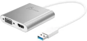 j5create USB to HDMI VGA Multi-Monitor Adapter - Supports Resolutions up to 2048 x 1152 - Compatible with Windows and Mac with USB Type-A 3.0 Port (JUA360)