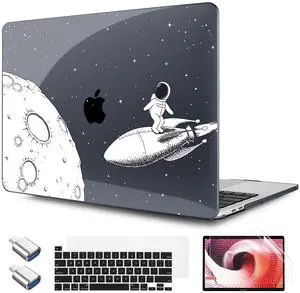 TWOLSKOO Compatible with MacBook Pro 13 inch Case 2023-2016 A2338 M2/M1 A2251 A2289 A2159 A1989 A1706, Plastic Hard Shell Cover & Keyboard Skin & Screen Protector, Flying Astronauts