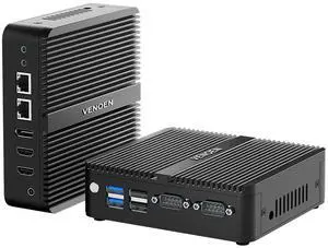 VENOEN Fanless Mini PC Win 11Pro, Industrial PC Celeron J6412, 8GB DDR4 256GB SSD, Dual HD, DP, 3-Display, 2* RS232 COM, 2* RJ45 LAN/WiFi/BT4.2, Mini Computer for Business/Office/Home
