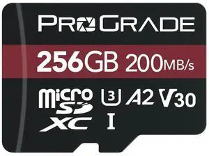 ProGrade Digital microSD Memory Card - V30 microSD Card for DSLR and Action Cameras - High Speed Transfer of Files & Large Storage - Up to 200MB/s Read Speed (256GB)