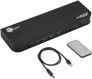SIIG 4-Port 4K KVM Switch HDMI with Remote Control, 1x HDMI Output, 2X USB 3.2 Type-A Ports, EDID Bypass, Compatible with Windows and Mac (CE-KV0F11-S1)