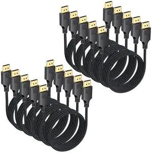 DisplayPort Cable 1.4 6Ft 10 Pack, DP Cables Display Port DP Cord 6 Feet (8K@60Hz, 4K@144Hz, 2K@165Hz, 1080P@240Hz, 32.4Gbps) Braided Male to Male Compatible for Computer Monitor PC Gaming Laptop TV