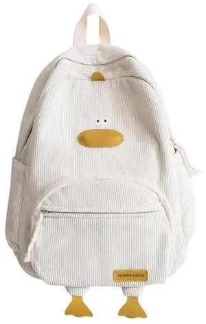 MININAI Novelty Duck Backpack Funny Animal Cartoon Corduroy Backpack Kawaii Aesthetic Laptop Backpack Preppy Stuff (White)