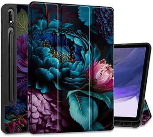 MEEgoodo Case for Samsung Galaxy Tab S9/S9 FE 11 inch Cover 2023 with Pen Holder, Protective Tablet Cover with Folding Stand + Soft TPU Back Shell + Smart Auto Wake/Sleep, Beautiful Fantasy Flower