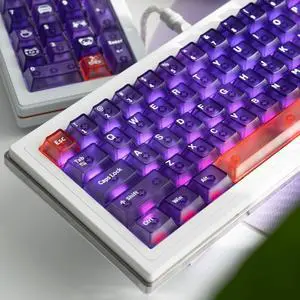 Hunfuthr Purple Clear Keycaps, Frog Translucent Backlit Shine Through Keyboard Keycap, 150 Keys Custom Cherry Profile Keycap Set, for 60% 65% 75% 100% MX Switches Mechanical Gaming Keyboard