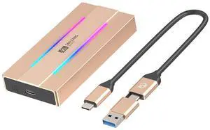 RGB M.2 NVME SSD Enclosure for Gaming, USB 3.1 Gen 2(10 Gbps) Type C to NGFF NVME PCIe M-Key(B&M Key) External Solid State Drive Enclosure, Support UASP Trim for SSDs Size 2280/2260/2242/2230