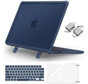 MOSISO Compatible with MacBook Air 13 inch Case 2025 2024 2023 2022 M4 A3240 M3 A3113 M2 A2681, Heavy Duty Hard Case with Kickstand&Keyboard Cover&Screen Film&Type C for MacBook Air 13.6,Midnight Blue