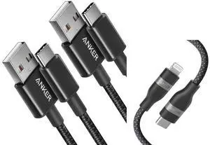 Anker USB C to Lightning Cable, 3 FT Upcycled-Braided USB C to Lightning Cord&Anker USB to USB C Cable [2 Pack, 3FT], USB A to USB C Charger Cord for Samsung Galaxy S10 S10+, LG V30